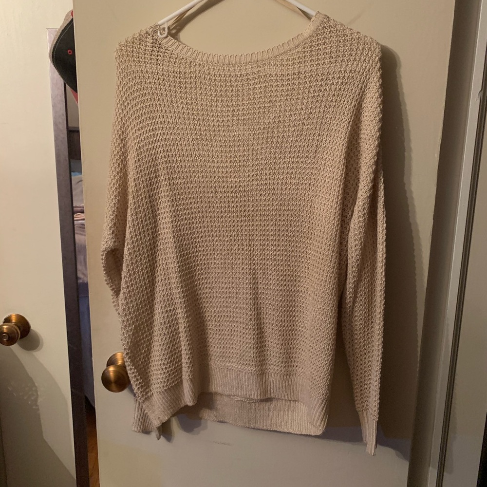 Off the should, cream, open back sweater